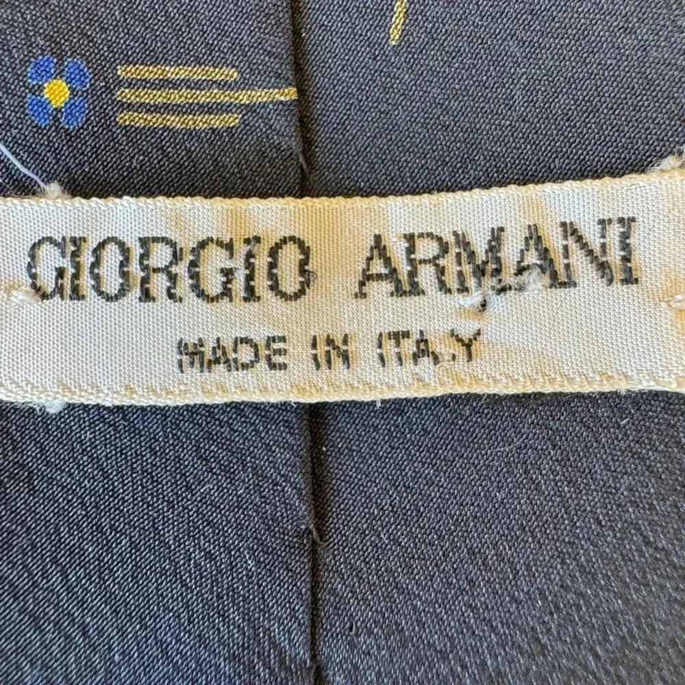 Giorgio Armani 100% Silk Tie Made in Italy Dark Blue with Green Y2K Vintage